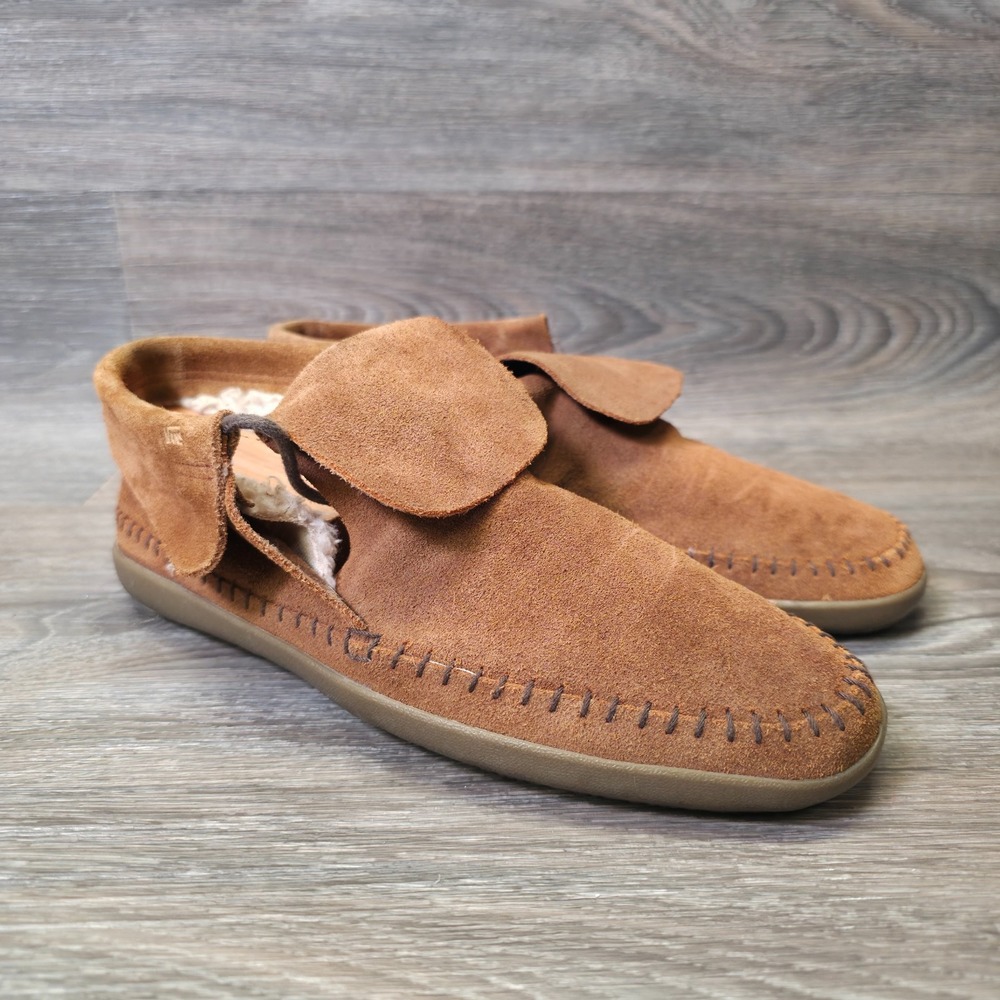Vans Mohikan Moccasins Womens 7 Brown Leather‎ Suede Lace Up Slippers Fur Lined